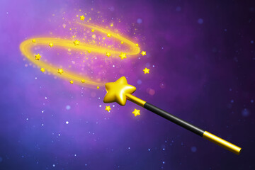 Cartoon magic wand trick on 3d illustration