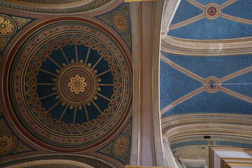 Monumental church building in Gothic in neo-romanesque arch style with large ceiling and altar...