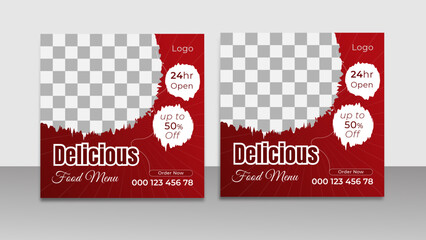  Social media post design template. Food  social media post vector , Noodles Square size & Editable leaflet .