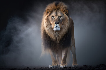 Naklejka na ściany i meble portrait of a majestic lion, Generative AI