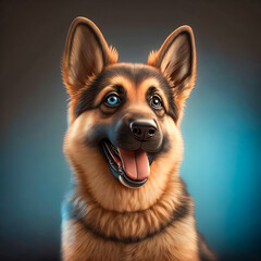 Very cute German Shepherd with a big smile and adorable eyes emoji. Generative AI.