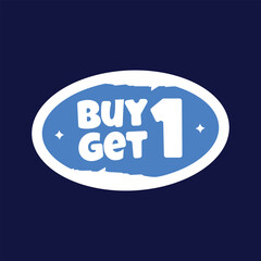 buy 1 get 1 sticker label. Discount 50% element