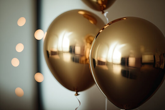 Golden balloons as birthday party decoration. Generative AI