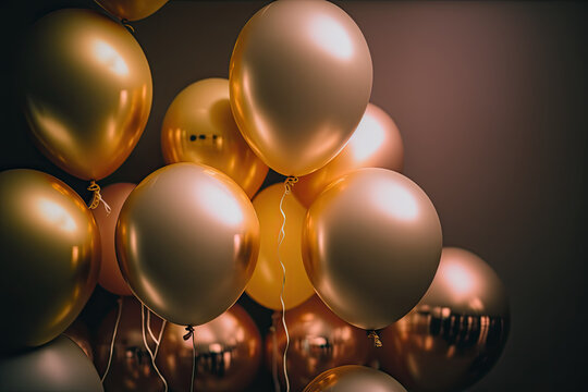 Golden balloons as birthday party decoration. Generative AI