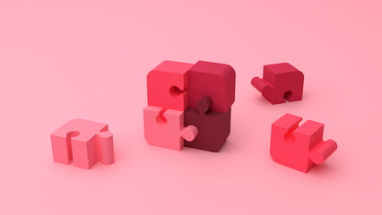 Puzzle Background In 3D Illustration, Puzzle Pieces Background, Jigsaw Background, Pink Puzzle Background