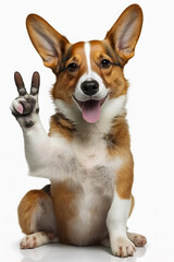 Funny dog, showing a sign peace. Generative AI