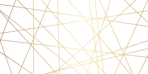 Obraz premium Abstract luxury gold geometric random chaotic lines with many squares and triangles shape on white background. 