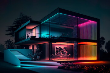 Upscale modern mansion at night Generative AI
