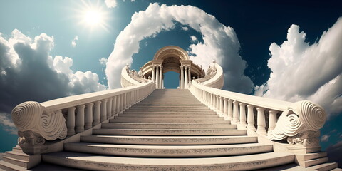 Religion background Stairway to Heaven Stairs in sky Generative AI