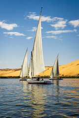 Sailboat on the Nile river in Aswan, Egypt.