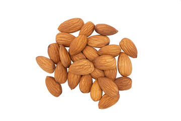 Group of almonds in the middle on white background. View close to object with copyspace. View close to object. Horizontal Orientation. Healthy food concept. png