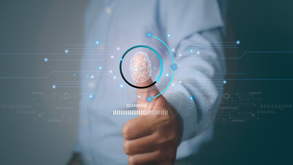 Businessman scan fingerprint biometric identity and approval.