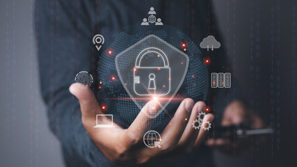 Cyber security and network protection with cybersecurity expert working.