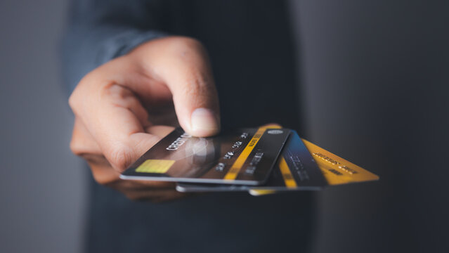 Businessman show credit card E-commerce business online.