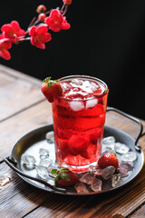 ice strawberry soda in backlight