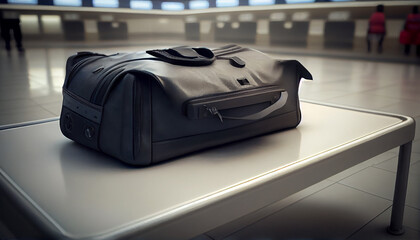 Baggage in blurred typical airport interior,bfocus on bag, travel concept