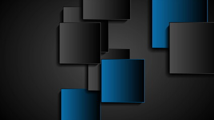 Black blue squares abstract tech geometric minimal background