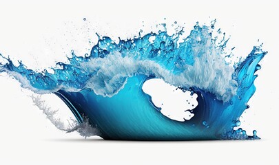  a large blue wave is breaking into the water on a white background with a shadow of the wave on the bottom of the wave and bottom of the wave.  generative ai