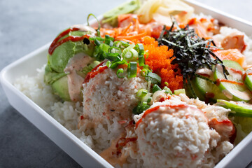 A view of a crabmeat and avocado poke bowl. © DAVID