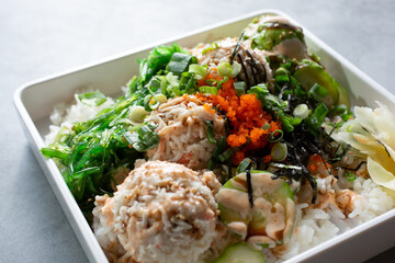 A view of a crabmeat and avocado poke bowl. © DAVID