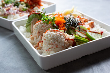 A view of a crabmeat poke bowl.