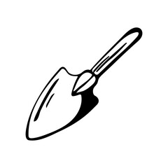 Obraz premium Garden shovel in hand drawn style isolated on white background.Vector doodle.