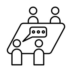 Business icon logo with meeting icon. The meeting icon is depicted with several employees having a meeting to discuss the implementation of tasks within the company