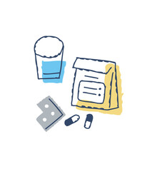 処方薬と水が入ったコップ