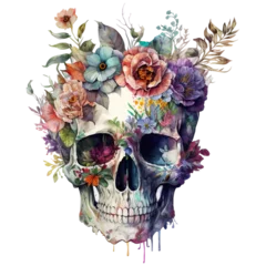 Foto auf Acrylglas Aquarellschädel skull and floral