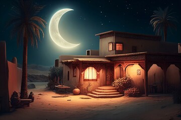 ramadan crescent moon beautiful view - obrazy, fototapety, plakaty