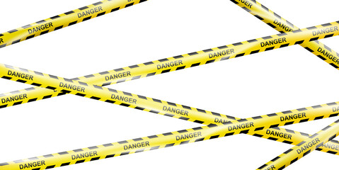 Realistic Warning danger tape. Crossing Warning ribbon of caution signs for construction area or crime scene in yellow. Police line and do not cross ribbon. Ribbons for accident, under construction