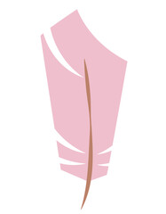 Pink feather in flat style. Beautiful design element.