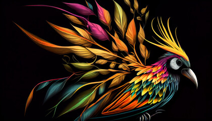 Obraz premium a digital artwork of a colored abstract bird of paradise on a black background y2k vintage