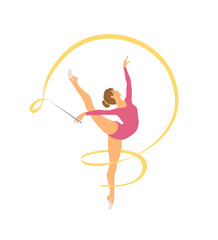 Vector rhythmic gymnastics girl with ribbon.