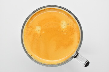 hot black coffee put on white table background