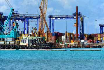 Africa, Mauritius, Port Louis Harbor, container terminal - obrazy, fototapety, plakaty