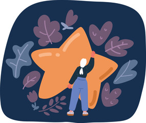 Cartoon vector illustration of Woman Hold Yellow Star