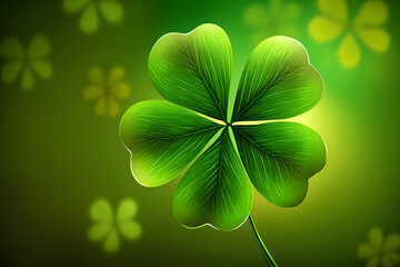 Four leaf green clover for good luck on St. Patricks Day made with Generative AI