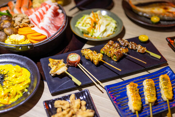Japanese restaurant with lots of different grilled Skewer