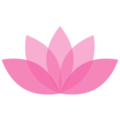 Lotus flower symbol, flat style pink color vector icon object. Floral label with five petals, wellness, health and yoga industry or meditation logo, isolated on white background.