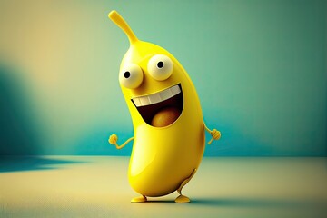Funny cute banana character design, generative ai - obrazy, fototapety, plakaty