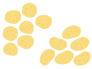 かわいいジャガイモのメークインと男爵セット／手描きイラスト素材