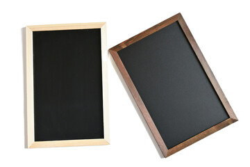 blank clean new chalkboard in wooden frame isolated on white background, blackboard for education school