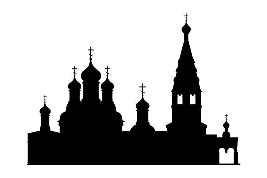 Silhouette of an Orthodox church with a bell tower