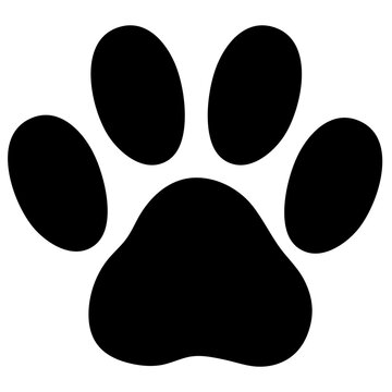 Cute animal paw, flat style black vector icon illustration print isolated on white background.