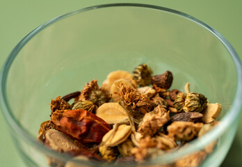 close up of a bowl of flower tea