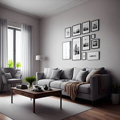 Living room interior. Stylish room interior design. Generative Artificial Intelligence.