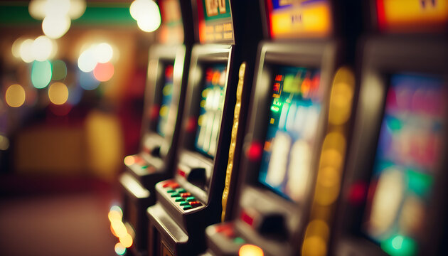Blurred image of slots machines at the Casino games