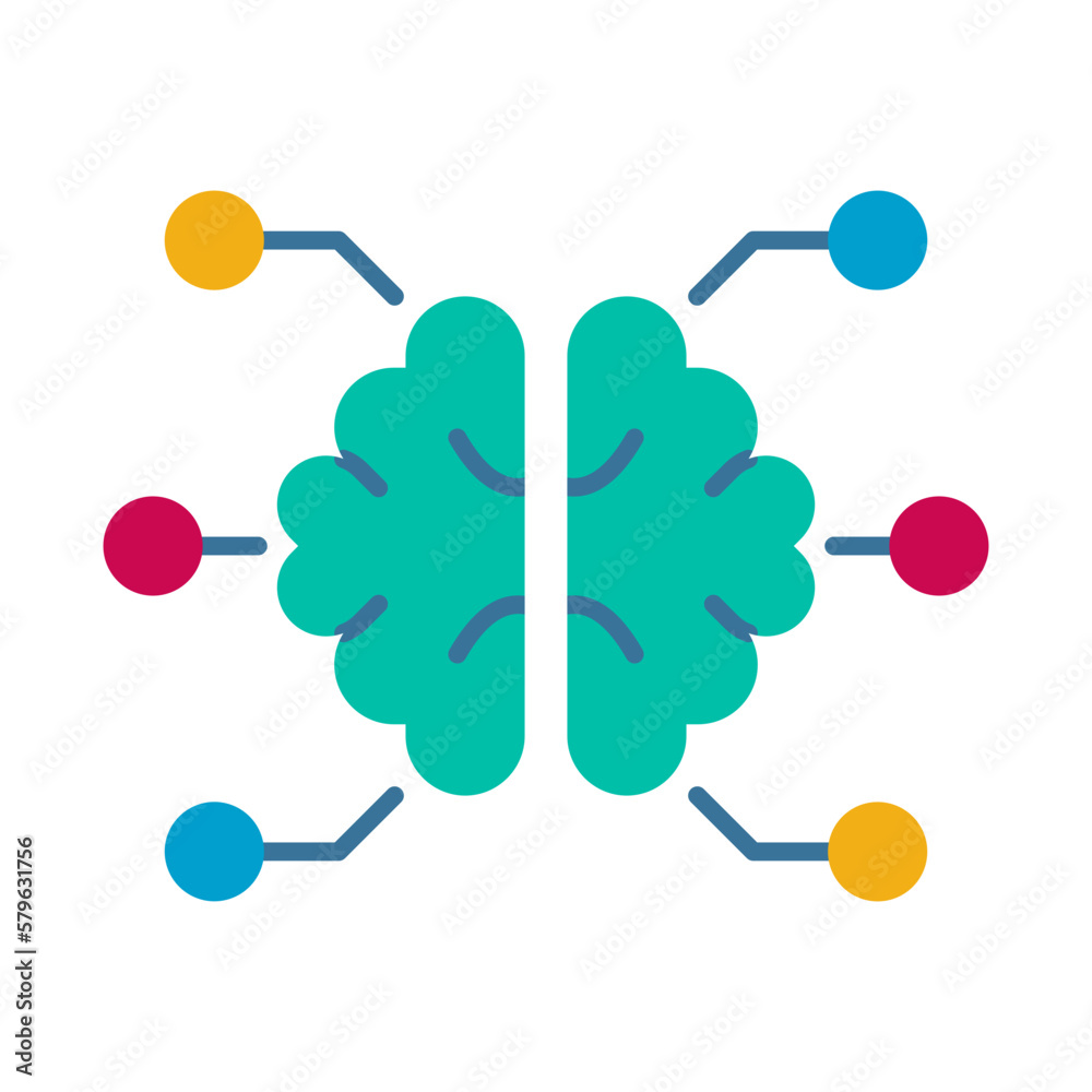 Sticker Business icon logo with intelligence icon. The intelligence icon is depicted with brain intelligence in thinking