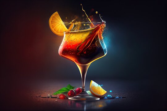 Trendy alcoholic cocktail with colorful ingredients. Generative AI